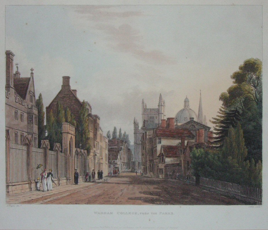Aquatint - Wadham College, from the Parks. - Hill